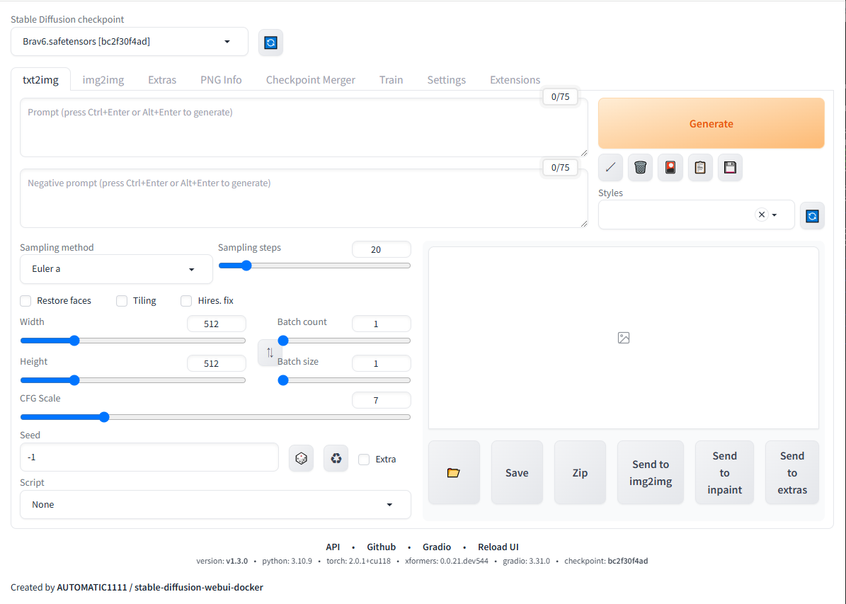 StableDiffusionのWebUIが起動した画像